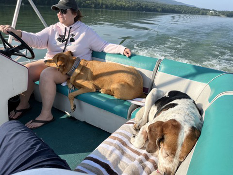 Family with golden retriever